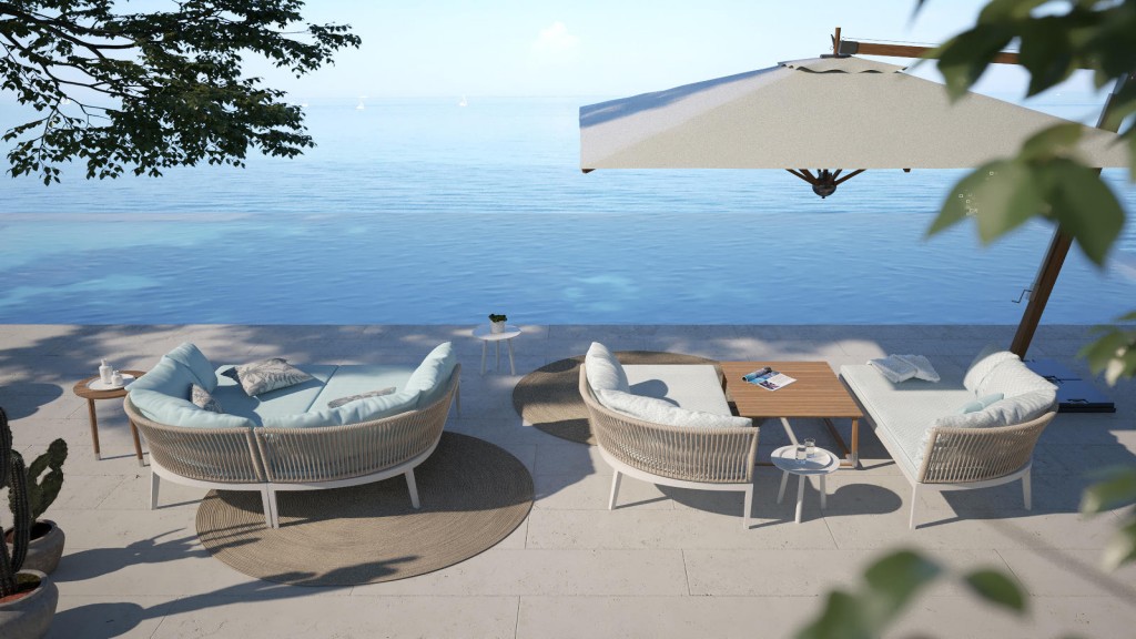 Azure Resort Collection: Flat-Weave Rope Chairs &Rock Plate Tables for Luxury Terraces