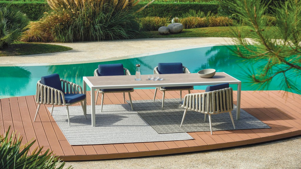 Tempest-Proof Resort Collection: Aluminum Flat-Weave Chairs & Granite-Top TablesTempest-Proof Resort